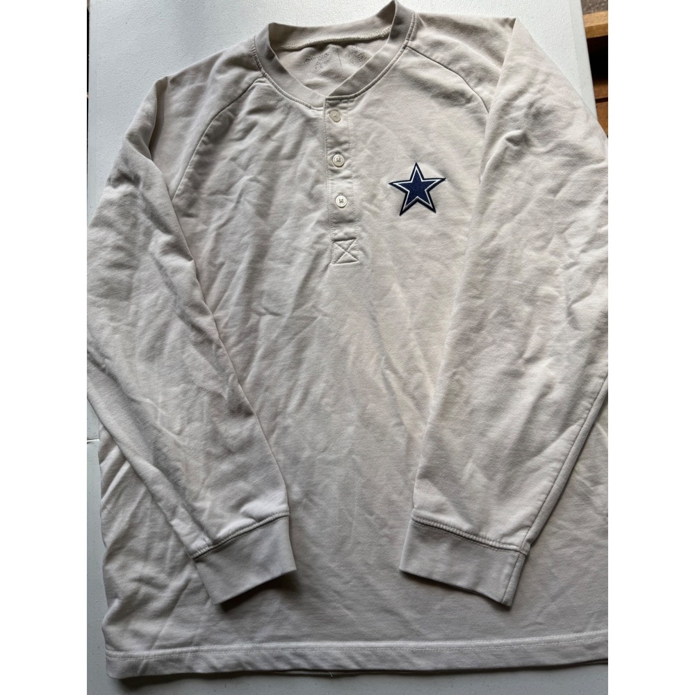 Antigua Dallas Cowboys Mens XL Henley Sweatshirt Cream Long Sleeve‎ Star Logo